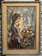 🔥Fine Vtg Old Paris French Impressionist Woman Fruit Market Oil Painting 1960s