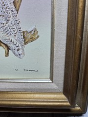 Vintage Snow Owl On Canvas Wildlife Painting Still Life C Carson 8×10 Serigraph