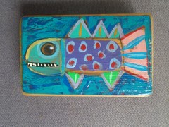 Eclectic Original Terrell Powell Fish Painting Art Wood Nautical Decor Primitive