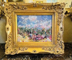 KADLIC Original Oil Painting Wildflowers Garden Impasto Gold Gilt 15″ Frame