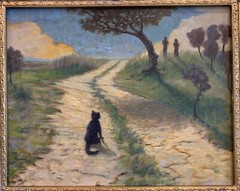 Cat On Country Road, Original Oil Painting, Texas Landscape Art, USA, Rhome