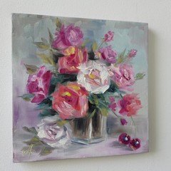 Romantic Roses Still Life Original Oil Painting Impressionist Floral Wall Decor
