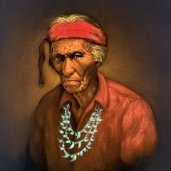 Vintage Cortez Oil Painting Native American Man Portrait Carved Wood Frame