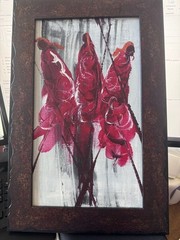 Stowell Sol Abstract Figurative Painting of Three Figures in Red