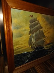 Framed Oil Canvas Painting Sailboat Seascape Impasto VTG original sunset art