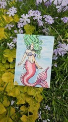 ACEO Mermaid Original Art| Mermay Mixed Media Art Card 2.5×3.5″| Ashley Dean Art