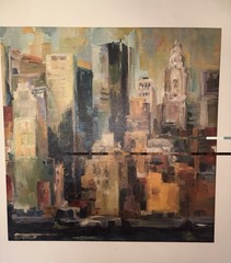 ⭐️ Framed Impressionistic Cityscape Painting – Abstract Skyscrapers Wall Art
