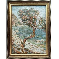 Coastal Tree Original Oil Painting 5×7 Framed Signed Seascape Landscape Wall Art