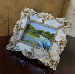 Texas Bluebonnet landscape mini print in gold vintage style ornate frame