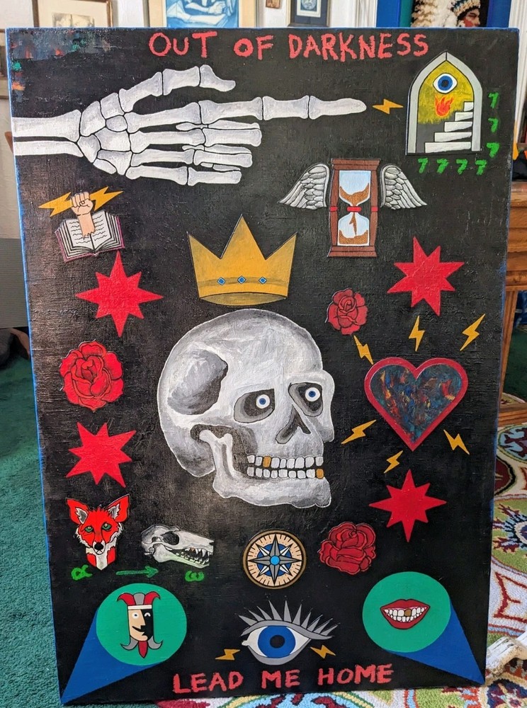 ‚Out Of Darkness‘ Original Painting Collage Outsider Art 39″X 27″ Christian Art