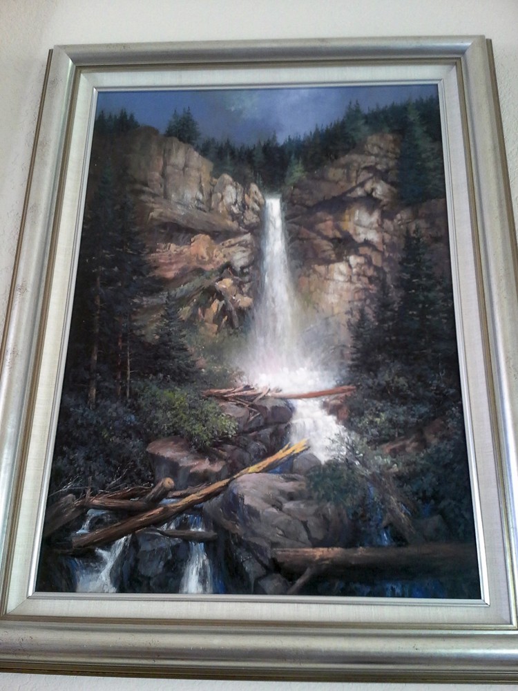 Robert Worgrin oil on canvas „Treasure Mountain Falls“ 20″ x 30″