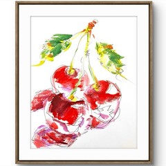 TITA PAINTZ Cherries Original Hand Painted Acrylic Paper Art 9×12 Home Decor