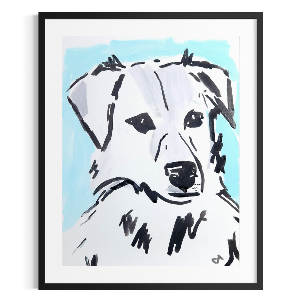 Original Abstract Acrylic 9×12 Dog Black White Blue Striking One of a Kind