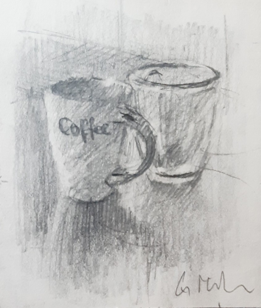 GERRY MILLER – Original Drawing „Mugs“ Graphite Pencil on paper.10x12cm