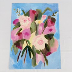 Original Abstract Floral Oil Painting Art Flowers on Heavy Paper Signed 9″ x 12″