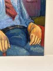 Mid Century Painting Portrait Man Men Urban Modernist Thorpe Vintage 24” Oil