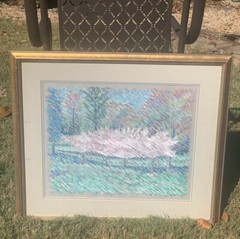 Kathy Black ‘88 Trees Dappled Light Landscape Pastel Framed Mat 24.25”T 28.25”W
