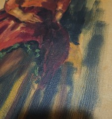 VTG Signed Original Painting MJ Gottfried? Long Hair Woman Red Dress Colorful