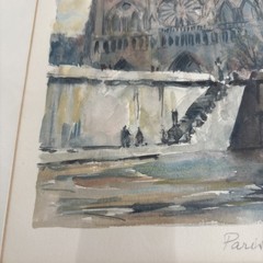 Vgt. P. H. Lambier Paris Notre Dame Original Watercolor Painting French Artist