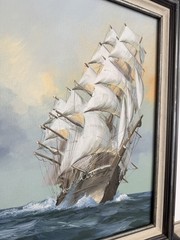 Vintage Oil Painting Sailing Ships Seascape 20×24 Framed Nautical Wall Art