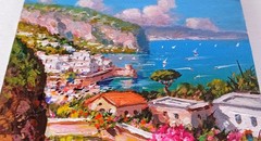 AMALFI PAINTING ITALY „LITTLE ART MEMORIES“ PAINTER SANNINO TOWARD THE VILLAGE