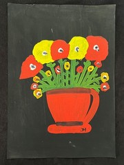 CLEMENTINE HUNTER drawing and painting on old paper signed stamped vintage
