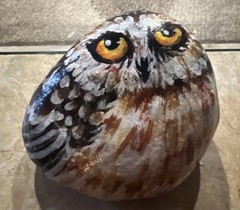 Hand Painted Owl On Rock Signed Garden Flower Stone Bird 2010 Marta
