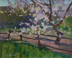 Oil painting Garden Ukrainian painter Canvas Decor Unframed original landscape