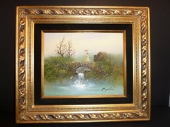 Elegant Oil Painting on Board Signed by Artist (Beauty Bridge) Gild Framed 2211