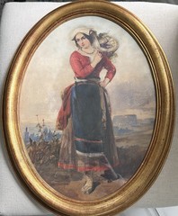 Antique Painting A Girl In A Vineyard Watercolor 1890. Italian.
