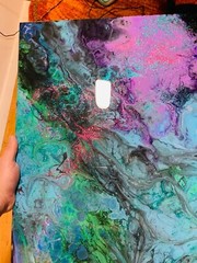Galaxy Painting – Epoxy Finishing Coat – Aqua Purple Shimmer – 16 x 20 inch
