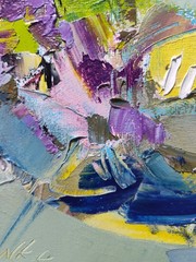 Abstract oil painting 8″x8″ Contemporary art, Angel, Gray, Blue, Yellow, Impasto