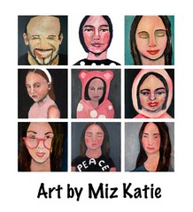 Colorful Abstract Painting Original Cardboard Art Pink Blue Yellow Miz Katie