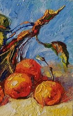 Cherries Impasto Painting Original Art Impression Oil Painting 6 x 6 in
