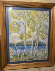 Vintage „A River Landscape Scene“ Watercolor Painting – Framed