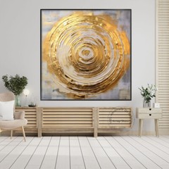 Golden Circle Oil Painting on Canvas Hand Painted Abstract Wall Art For Decor