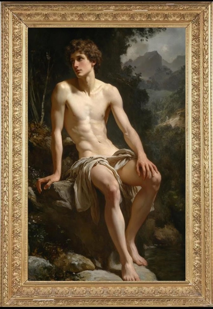 Hand Painted Oil Painting art Young Male Nude Men on Canvas 24″x36″