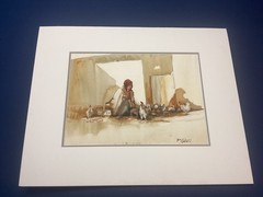 Patrick Cahill Irish Artist Watercolor “Woman Feeding Chickens“