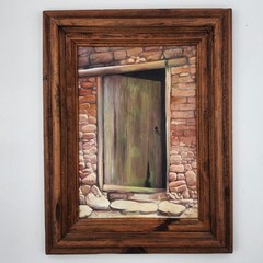 Magallanes Original Oil Painting 1995 Sonoran Doorway Hand-Carved SW Frame Art