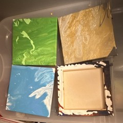Abstract Acrylic Pour Painting Set – Green, Gold, Blue, Orange, Small, Handmade