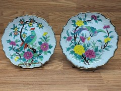 2 Decorative Chinese plates wall hanging Bird With Colorful Flowers 8″