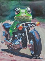 new handmade Painting on 12″*16″ canvas Frog Ride Motorcycle by Wendy