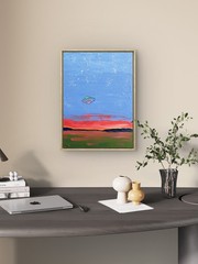 Original UFO Painting Retro Sci Fi Night Abstract Landscape Sunset Country Art
