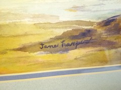 Jane Harper watercolor painting people on beach framed Oregon Coast Sands ofTime