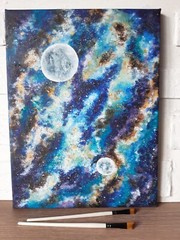 Space Painting Galaxy Original Art Star Artwork Framed 12 by 16 .
