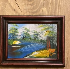 Painting Mini Oil Painting 5 1/2 X 4 1/2”Landscape Running Brook Trees