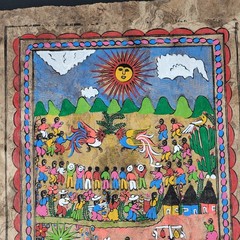 2 Original Amate Mexican Bark Paintings 39cmx59cm from Guerrero Mexico