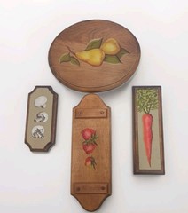 Hand Painted Folk Art Vegetables on Wood. No Mounting Brackets Attached.