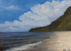 Original landscape oil painting, new, signed, seascape, beach