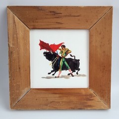 1960s Vintage Matador Bull Fight Painting on Tile Framed Trivet